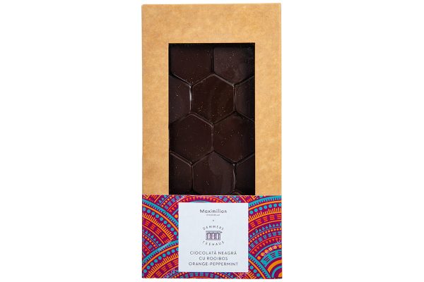 TABLETA CIOCOLATĂ NEAGRĂ CU ROOIBOS ORANGE PEPPERMINT 100 gr